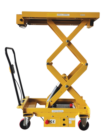 Steel Hydraulic Scissor Cart DC Powered With Scale 20-1/2 In. x 39-3/4 In. 1,000 Lb. Capacity Yellow